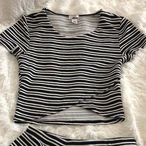 Two Piece set. Blue/White Striped top and shorts.